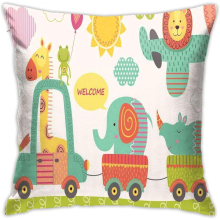 Train with B Jungle Animals Saying Welcome African Safari Theme Nursery DesignHome Decor Pillow Covers 1818 Inch