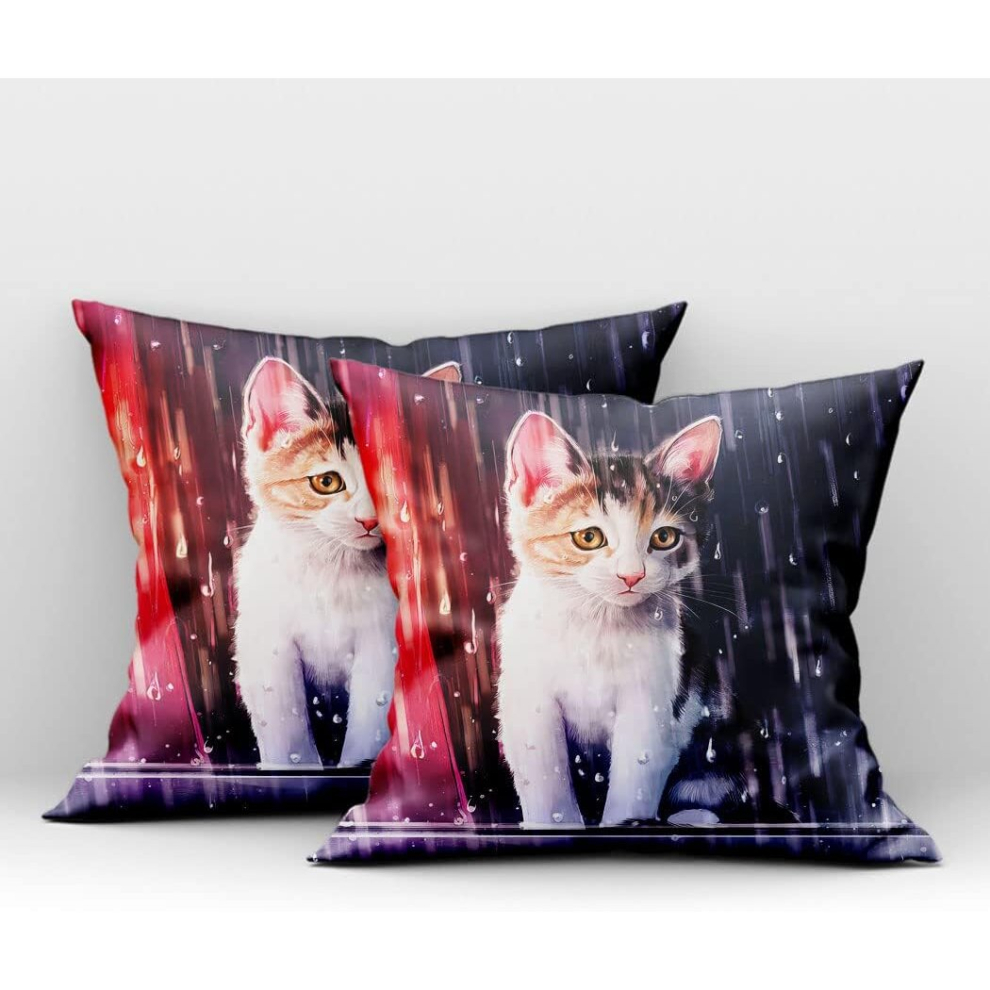 45 x 45 cm, set of 2 cushion covers, cushion covers, home decor, decorative cushions, sofa throw cushion covers, pillow cases, sad cat in the rain-image-OPC-PCSGWY6-NEW