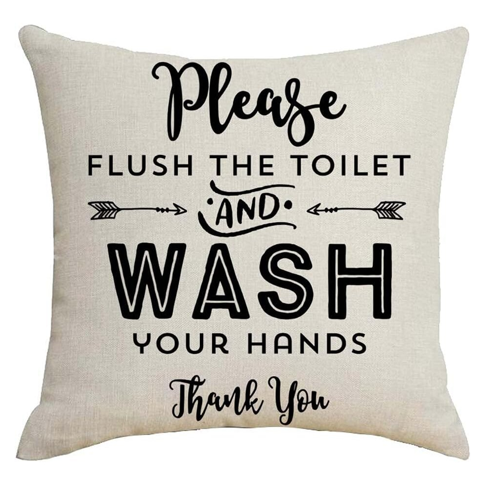 Please Flush The Toilet and Wash Your Hands Cotton Linen 18''X18'' Square Throw Pillow Case Cushion Cover for Home Sofa Bedding-image-OPC-PCSGYTK-NEW
