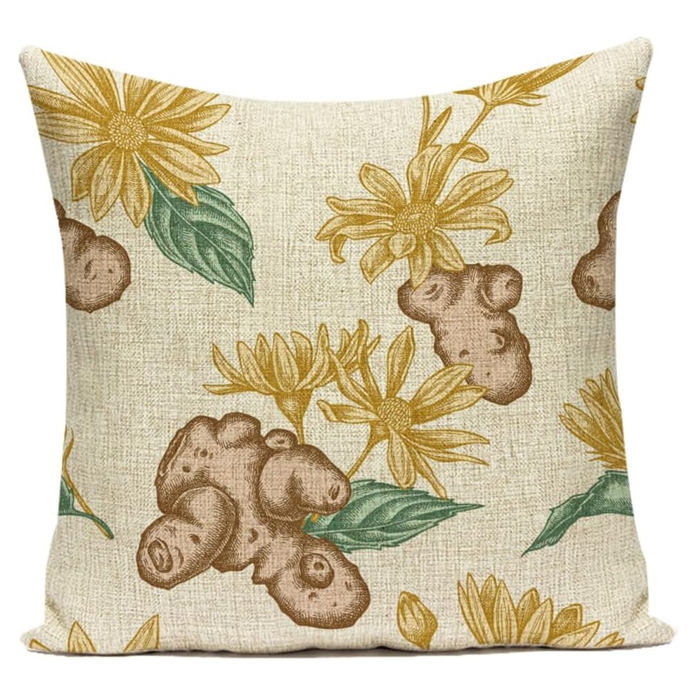Cushion Covers Flower Linen,Pillow Covers Leaf Florel Cushions Square Throw Pillowcase,Sofa,Couch,Bedroom & Outdoor Cushions,Beige #16,45*45cm-image-OPC-PCSGZ5K-NEW