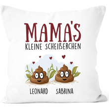 Personalised Mama's Little and Customisable Name Poo Gift Mother's Day 2 Children White 40 cm x 40 cm
