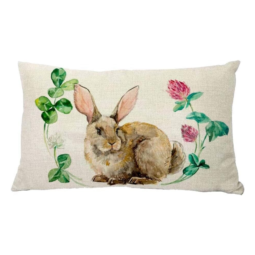 Happy Easter Flower Plant Smile Bunny Egg Gift Cotton Linen 12''X20'' Square Throw Pillow Case Cushion Cover for Home Sofa Bedding-image-OPC-PCSGWK5-NEW