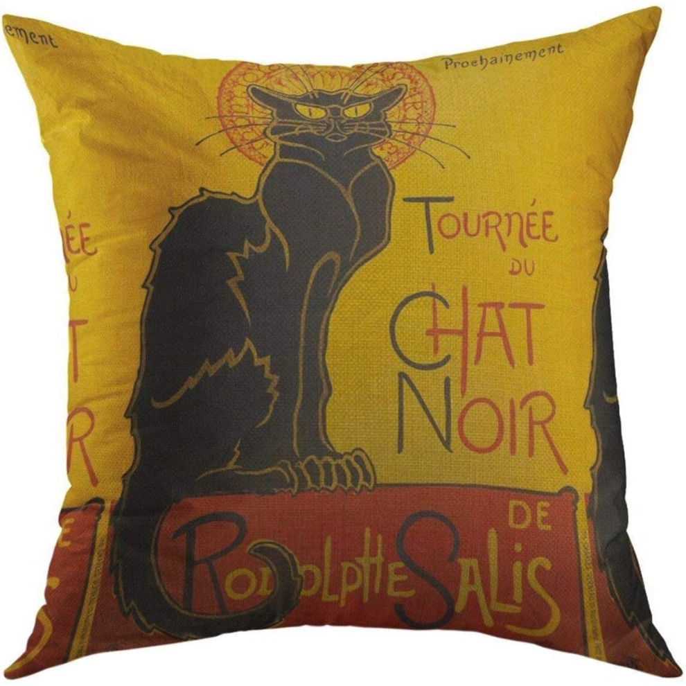 Decorative for Couch Sofa,Funny Toulouse Vintage Black Cat Nouveau Chat Noir Cute Lautrec Home Decor Pillow case 18x18 Inch-image-OPC-PCSH2VT-NEW