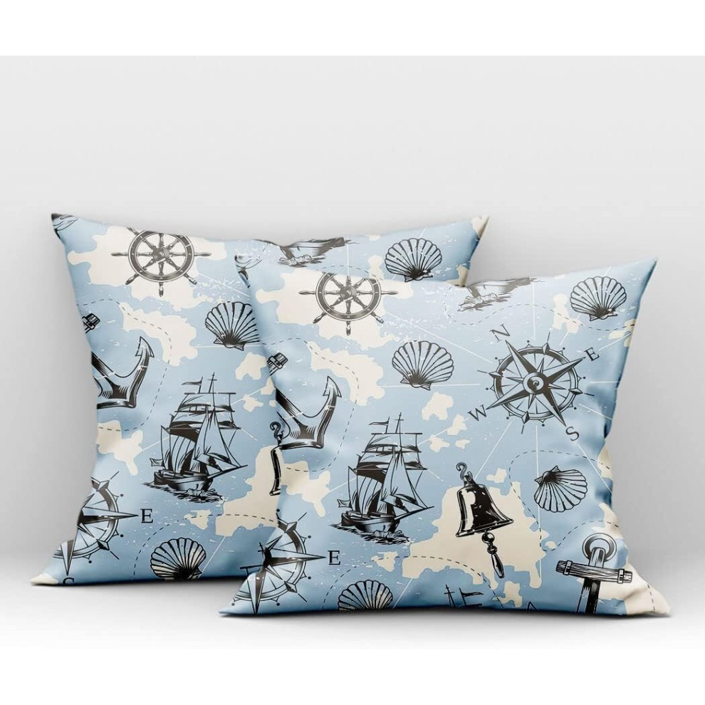 45 x 45 cm Set of 2 Cushion Covers Home Decor Decorative Cushion Sofa Throw Cushion Covers Pillowcases Blue Anchor Sailing Boat Shells Nautical-image-OPC-PCSH5X5-NEW