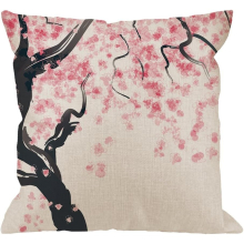 Flower Pillow Case,Japanese Cherry Tree Blossom Cotton Linen Cushion Cover Square Standard Home Decorative for Men/Women 18x18 inch Pink