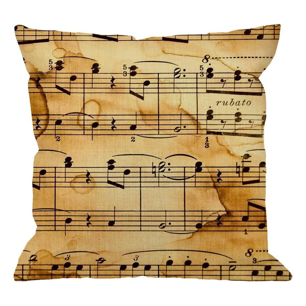Music Note Pillow Case,Vintage Music Notes Design Cotton Linen Cushion Cover Square Standard Home Decorative for Men/Women 18x18 inch Yellow-image-OPC-PCSH6WZ-NEW