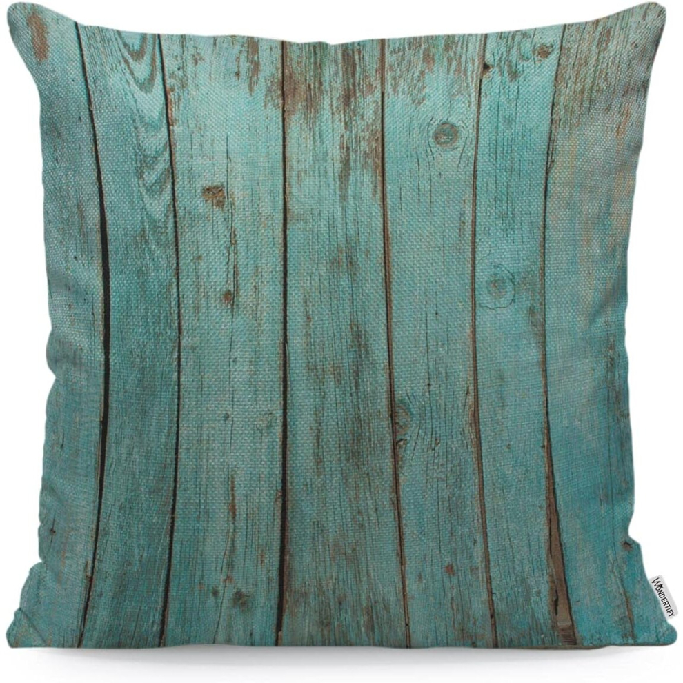 Board Wooden Cushion Cover Wood Teal Barn Wood Weathered Beach Decorative Throw Pillow Covers For Couch, Bed Sofa Pillows Case Turquoise 45X45 Cm-image-OPC-PCSH7VW-NEW