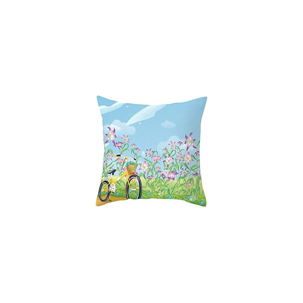 Pillow Covers Flower and Plant Bicycle Pillowcase, Tpr187-17,45*45Cm (Excluding Pillow Core)-image-OPC-PCSH9M8-NEW