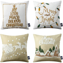 Merry Christmas Velvet and Cotton Canvas Decorative Beige and White 18 Light Teal Pillows (White, One Size)