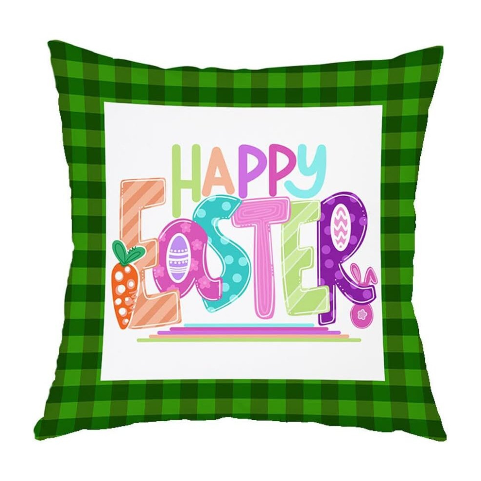 Easter Pillow Case Rabbit Pillowcover Season's Linen Sofa Bed Throw Cushion Cover Decoration,Linen,Green #8,45*45cm-image-OPC-PCSHCQR-NEW