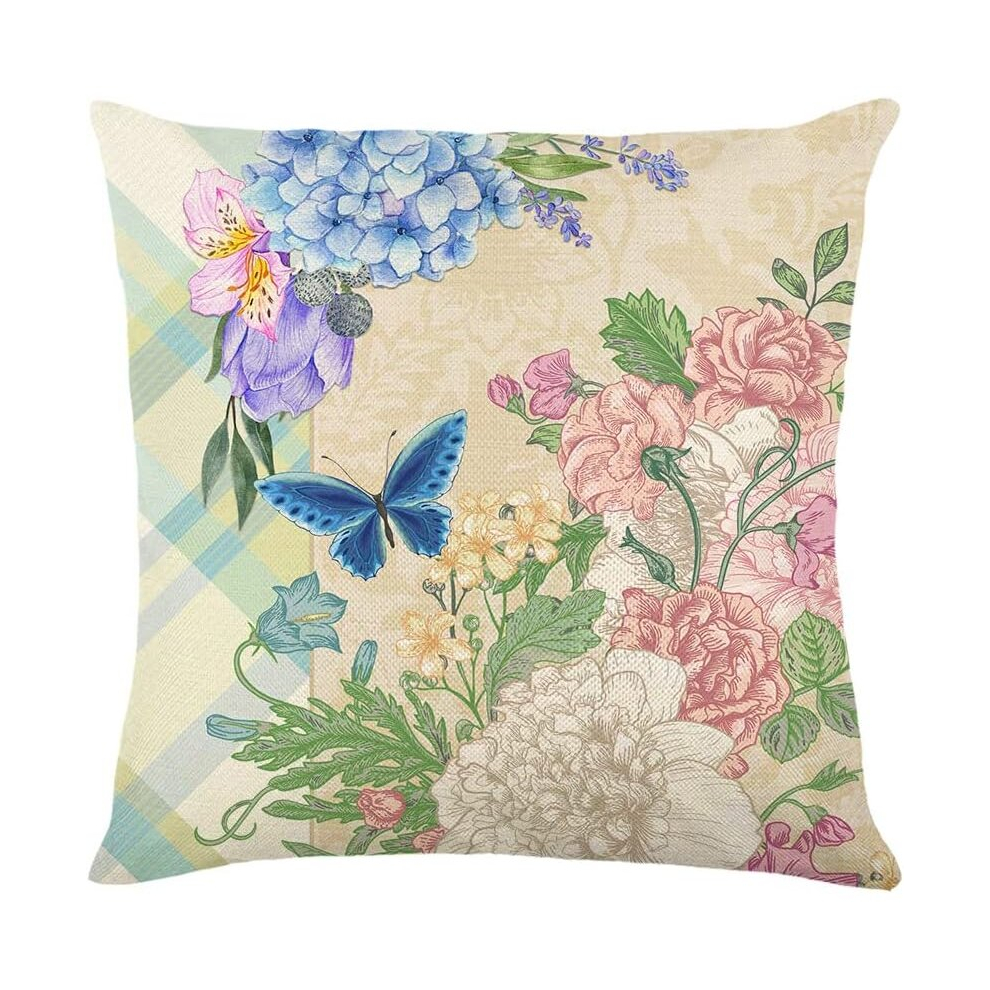 Pillow Covers Butterfly Flowers Linen Letter Cushion Cover, Jym244-1,45*45Cm (Excluding Pillow Core)-image-OPC-PCSHFMW-NEW