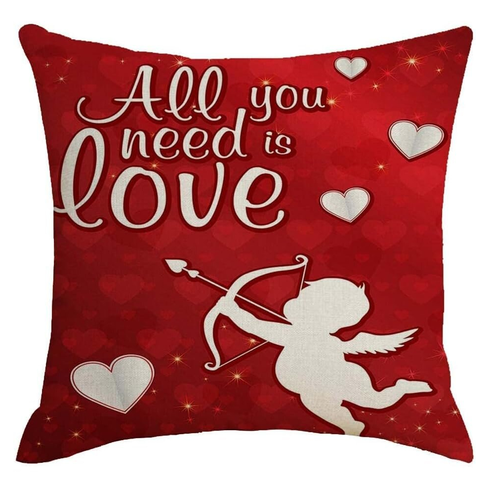 Happy Valentine's Day Cotton Linen 18 inches X18 inches Square Throw Pillow Case Cushion Cover for Home Sofa Bedding, 45X45CM-image-OPC-PCSHHJR-NEW