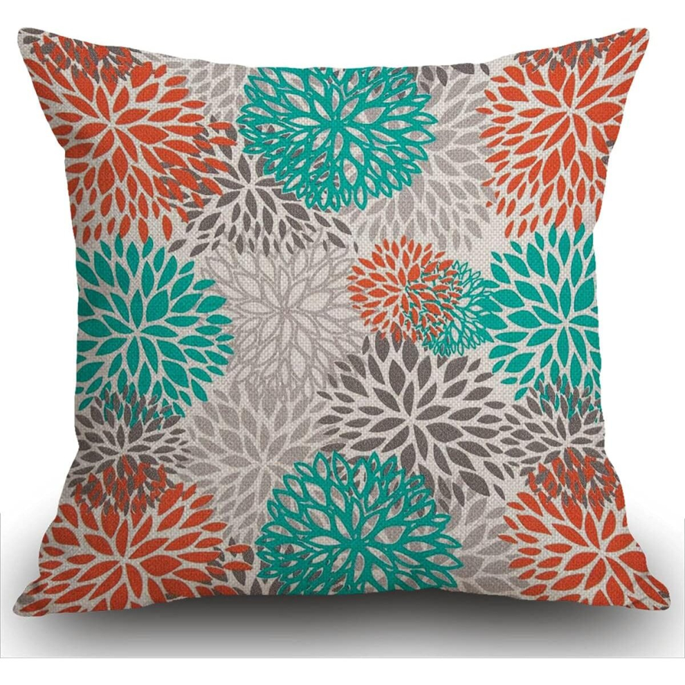 Cushion Cover Blue Aqua Orange Gray and Floral Anchors Decorative Pillow Case Home Decor Square 18 x 18 Inch Pillowcase 45 x 45 cm-image-OPC-PCSHNWG-NEW