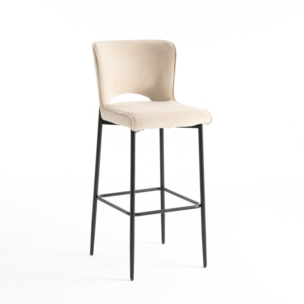 (Beige) LILY VELVET BAR STOOL PADDED SEAT METAL LEGS (Grey)