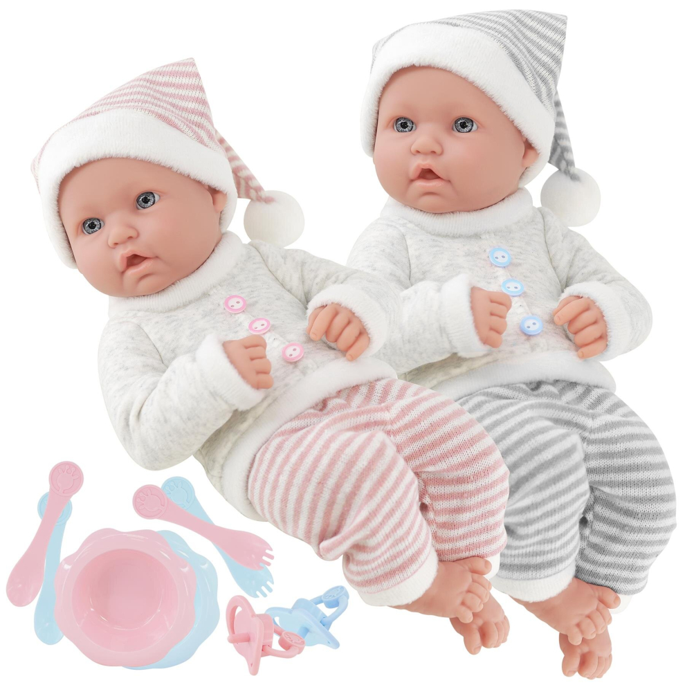 Twin Baby BiBi Dolls Boy & Girl Dolls with Dummy & Feeding Set Kid Role Play Toy