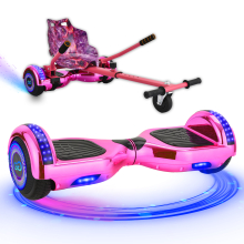(Chrome Pink Bundle) 6.5'' Hoverboard and Hoverkart Go Kart LED Bundle