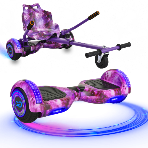 (Galaxy Purple Bundle) 6.5'' Hoverboard and Hoverkart Go Kart LED Bundle