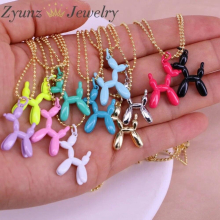 10PCS, Enamel Balloon Dog Pendant Necklace Chain Women Colorful Jewelry Girls Gift