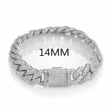 (Reddish Brown, 18cm) Hip Hop 10MM 12MM 14MM 2Row Cuban Prong Chain Bling Iced Out Box Buckle Copper AAA+ Cubic Zirconia Bracelet For Men Jewelry