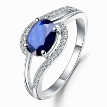 GEMS BALLET 100% 925 Sterling Silver Classic Fine Rings 1.66Ct Oval Natural Sapphire Gemstone Ring for Women Jewelry