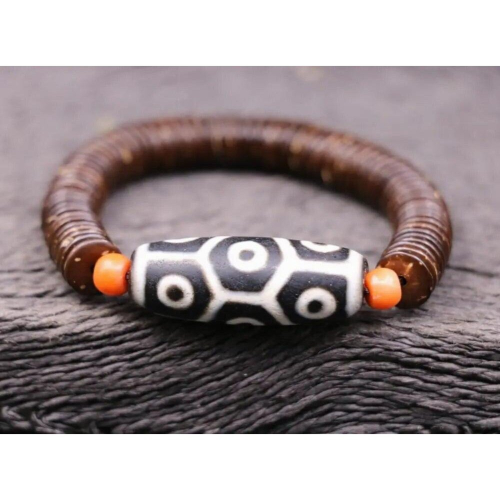 Royal Tibetan Old Agate 9 eye Turtles shell dZi Bead Stretchy Hand Knitted Bracelet-image-OPC-PCSJKJM-NEW