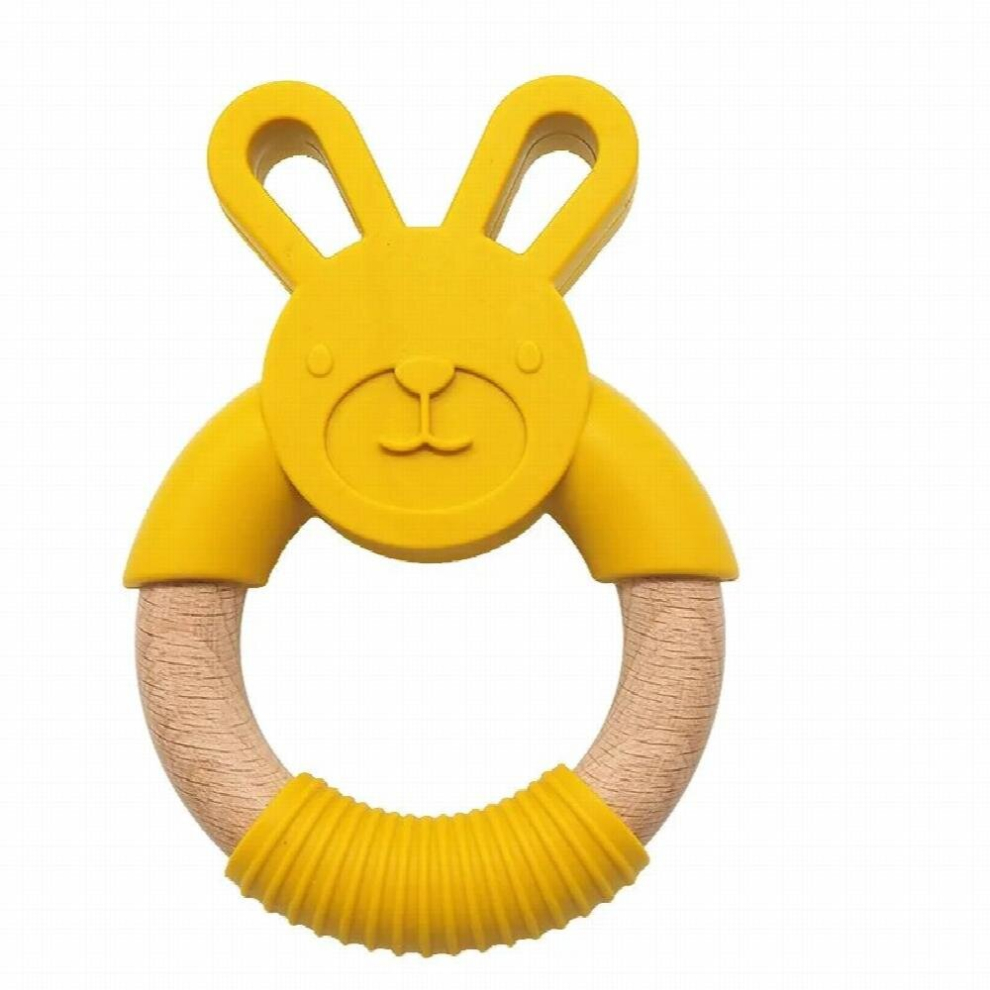 Chenkai 10PCS Rabbit Silicone Wooden Teether Baby Animal Teether For DIY Baby Nursing Chewing Teether Chain Pendant Necklace Toy