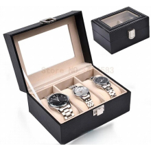 The Triple PU Leather watch display box/ case/organizer 3-Grid bracelet decoration show case storage case holder