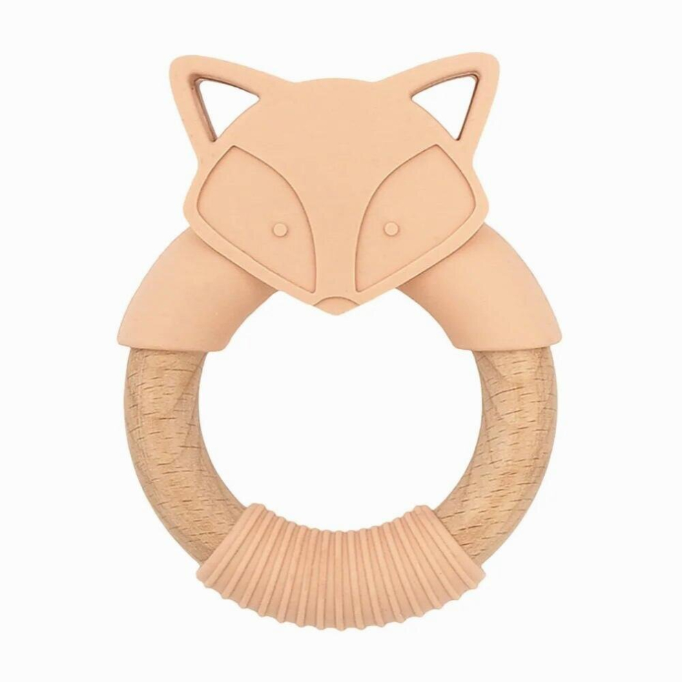 Chenkai 10PCS Fox Silicone Wooden Teether Baby Animal Teether For DIY Baby Nursing Chewing Teether Chain Pendant Necklace Toy