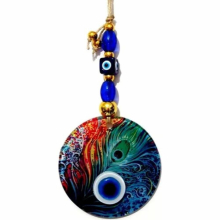 Fusion Glass Peacock Feather Pattern 12 X12 cm Evil Eye 12 X30 cm Wall Decoration Amulet
