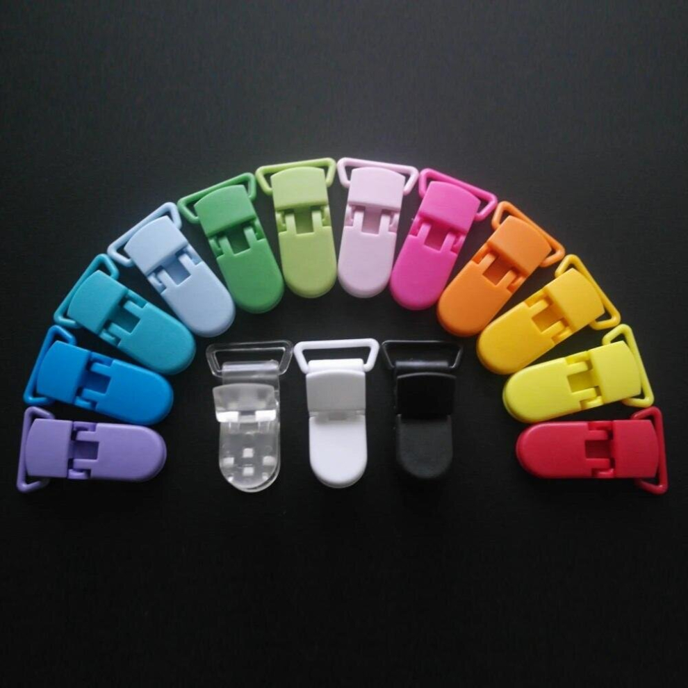Shipping!150pcs Mixed 15 Colors 20MM Plastic Clip Suspender/Plastic Pacifier/Soother/Binky/Paci/Toy Holder Clip