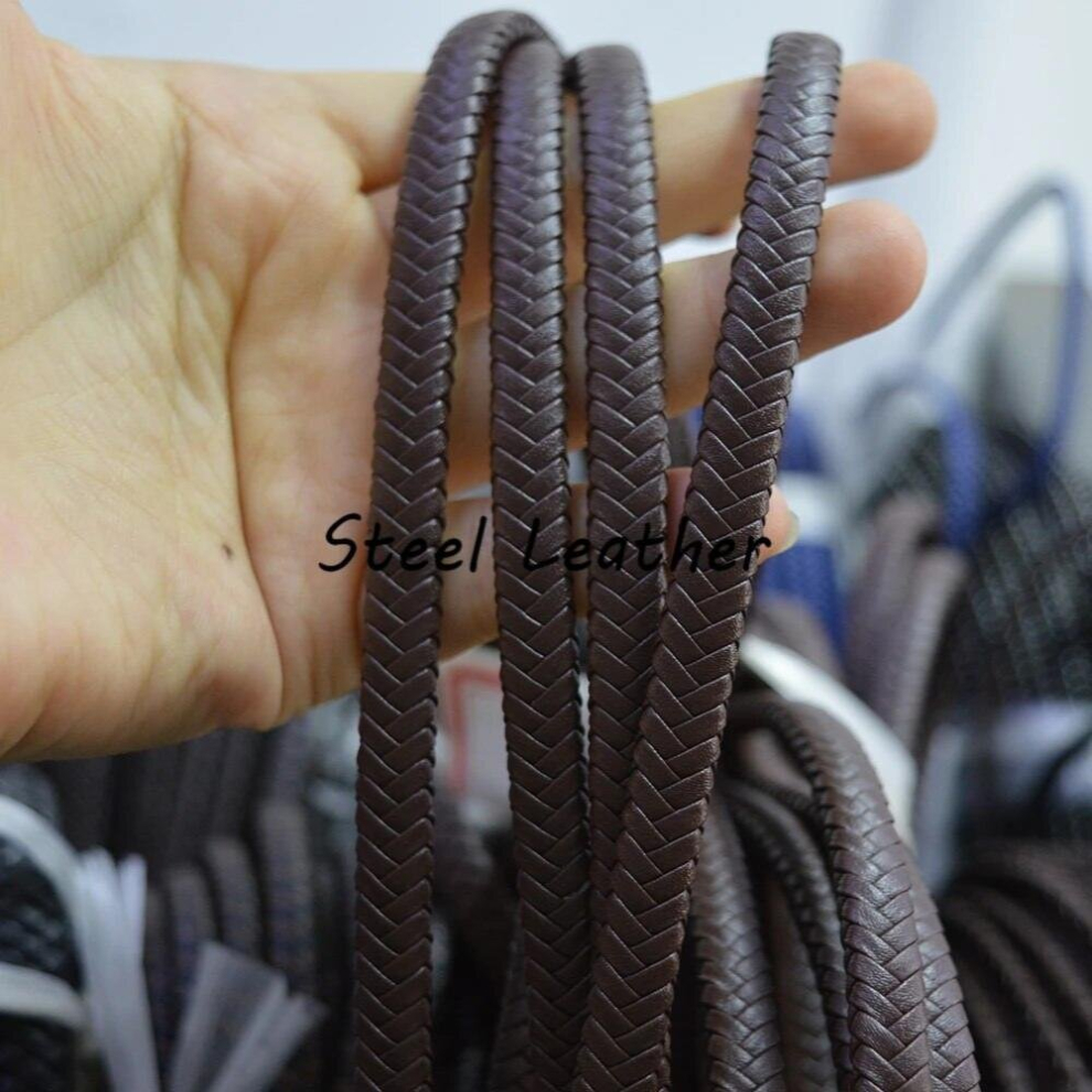 5m/lot Approx 8*5mm brown Flat Square wide Leather Rope Braided Natural Uninterrupted Cord For DIY Men Bracelet Jewelry-image-OPC-PCSJR2P-NEW
