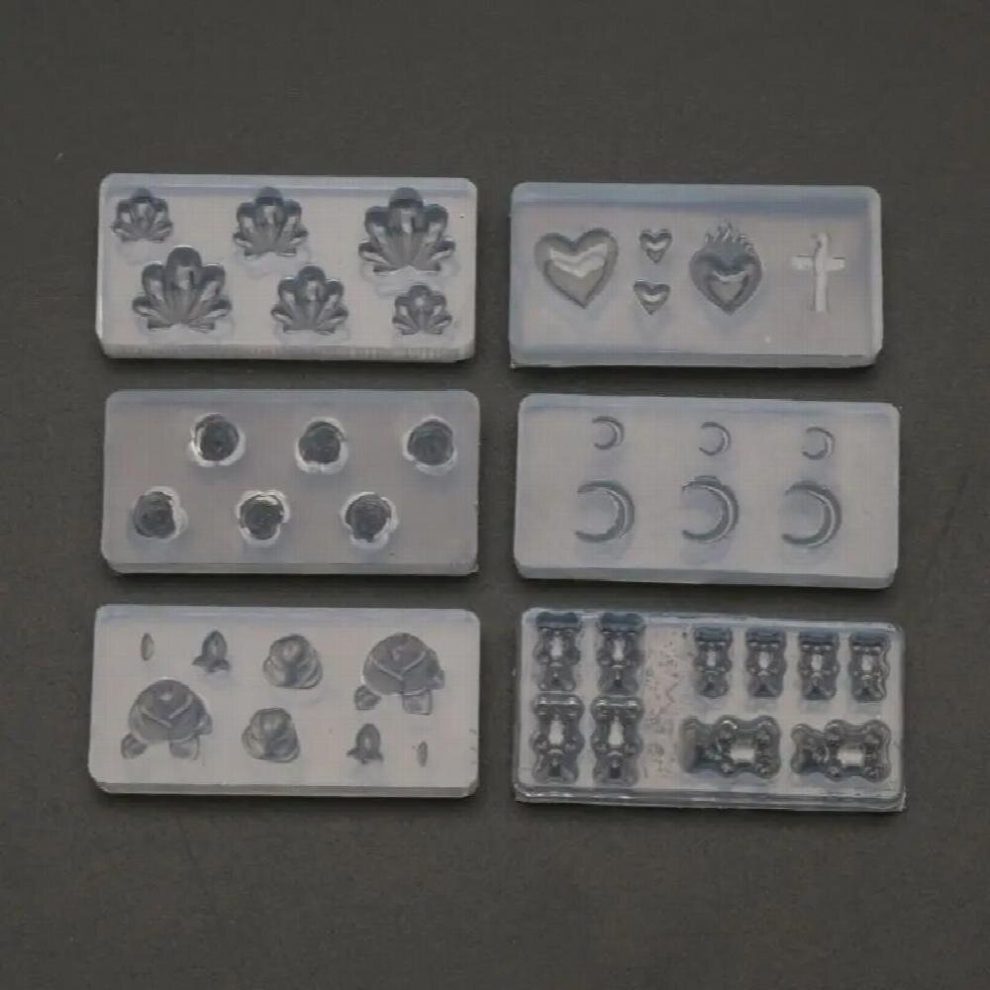 6Pcs Stat Moon Cross Flower Bear Nail Art Silicone Mold Kit Nail Carving Mold Nail Art Templates Maincure Tools