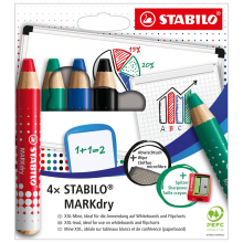 Stabilo MARKdry Whiteboard Markers with Sharpener + Wiping Cloth
