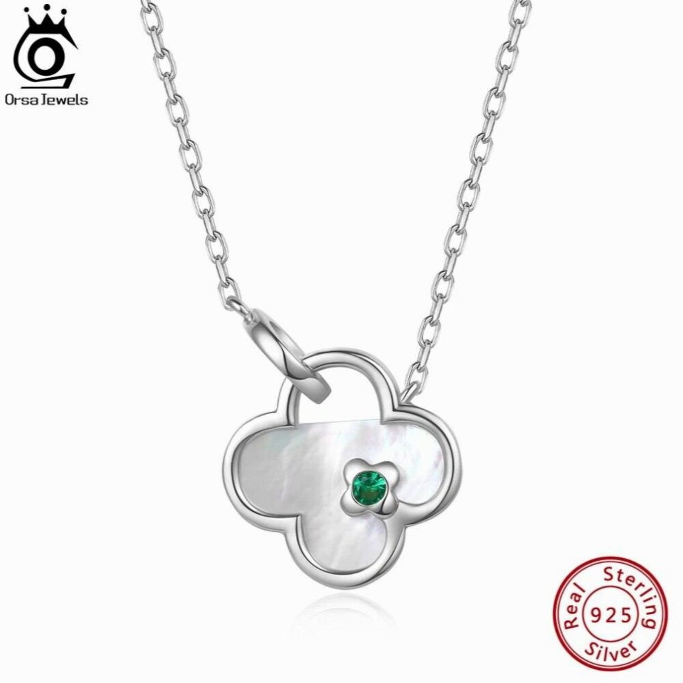 Solid 925 Sterling Silver Clover Pendant Necklace Natural Shell Zirconia Pendants Chain Woman Girls Jewelry GMN18-image-OPC-PCSJTHZ-NEW