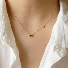 925 Sterling Silver Green Zircon Square Pendant Necklace for Girls 14K French Necklace Friendship Jewelry