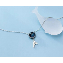 1pc Childs Gift 100% real Sterling Silver 925 Fine Jewelry Crown Gems & mermaid Fidh tail Pendant Necklace GTLX1955