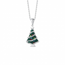 925 Sterling Silver Necklace for Girls Zircons Children Christmas Tree Pendant Necklace Birthday Gift