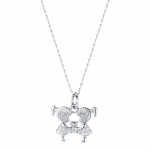 Japan and South Korea 925s Sterling Silver two little girls bear diamond inlaid pendant sense Necklace