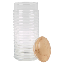 (Large 1 X 1.5L) Clear Ribbed Glass Storage Jar With Airtight Stopper Wooden Lid