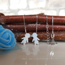 8*13mm OP17 Synthetic Opal 2 boy in one necklace 925 Sterling Silver Opal Necklace with