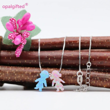 1pc/Lot Synthetic 8.5*13mm Opal lightblue boy and with 925 Sterling Silver Jewelry Necklace