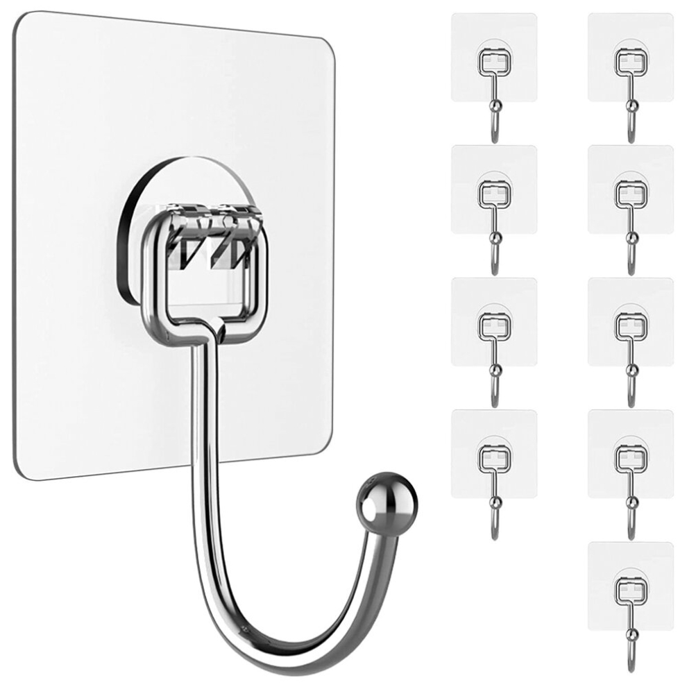 10PCS Self Adhesive Hooks Wall Door Strong Sticky Hanging Coat Hooks