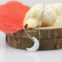 3pc Synthetic Opal Moon Crescent Pendant Necklace 925 silver Chain For Women Girl Lovely moon opal Jewelry