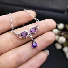 Natural amethyst gem Pendant necklace S925 silver Natural gemstone small necklace phiz girl dance identity jewelery