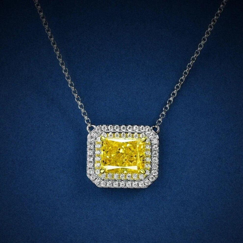 Solid 925 Sterling Silver 4CT Crushed Ice Cut Citrine Gemstone Necklace Pendant Fine Jewelry For Women Gift-image-OPC-PCSKHWY-NEW