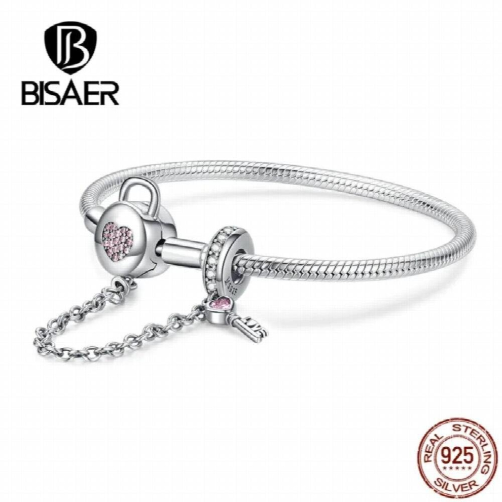 925 Sterling Silver Heart Shape Lock Clasp Safety Chain Femme Charm Bracelets For Women Fine Jewelry ECB143-image-OPC-PCSKMM8-NEW