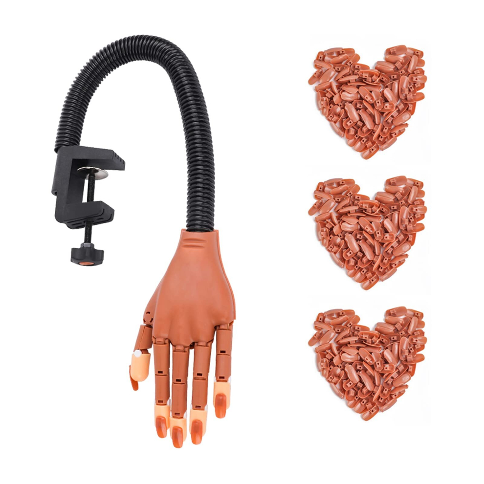 Practice Hand for Acrylic Nails 300Pcs Nail Tips Flexible Training Hand Professional Nail Art Hand Tool Adjustable False Finger Nail DIY Nail Manicure