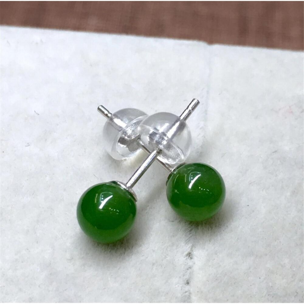 S925 With Sterling Silver Natural Chinese Hetian Green Jade Women Earrings-image-OPC-PCSKSDG-NEW