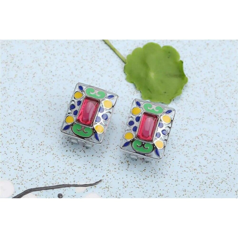 [S925] silver inlay natural lapis lazuli stone Shaolan Cloisonne ear earrings-image-OPC-PCSKT2Y-NEW