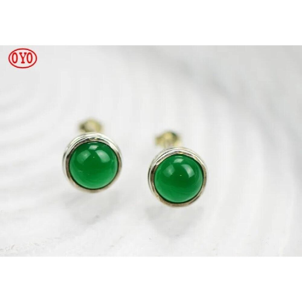 jewelry inlaid natural green chalcedony Circle Earrings hypoallergenic 925 Sterling Silver Earring-image-OPC-PCSKTHN-NEW